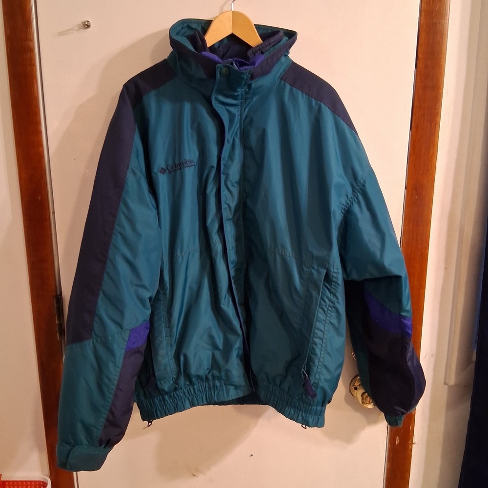 Vtg 90s Columbia Bugaboo 3-in-1 Mens Jacket Ski Coat Teal Navy Purple Rock Point